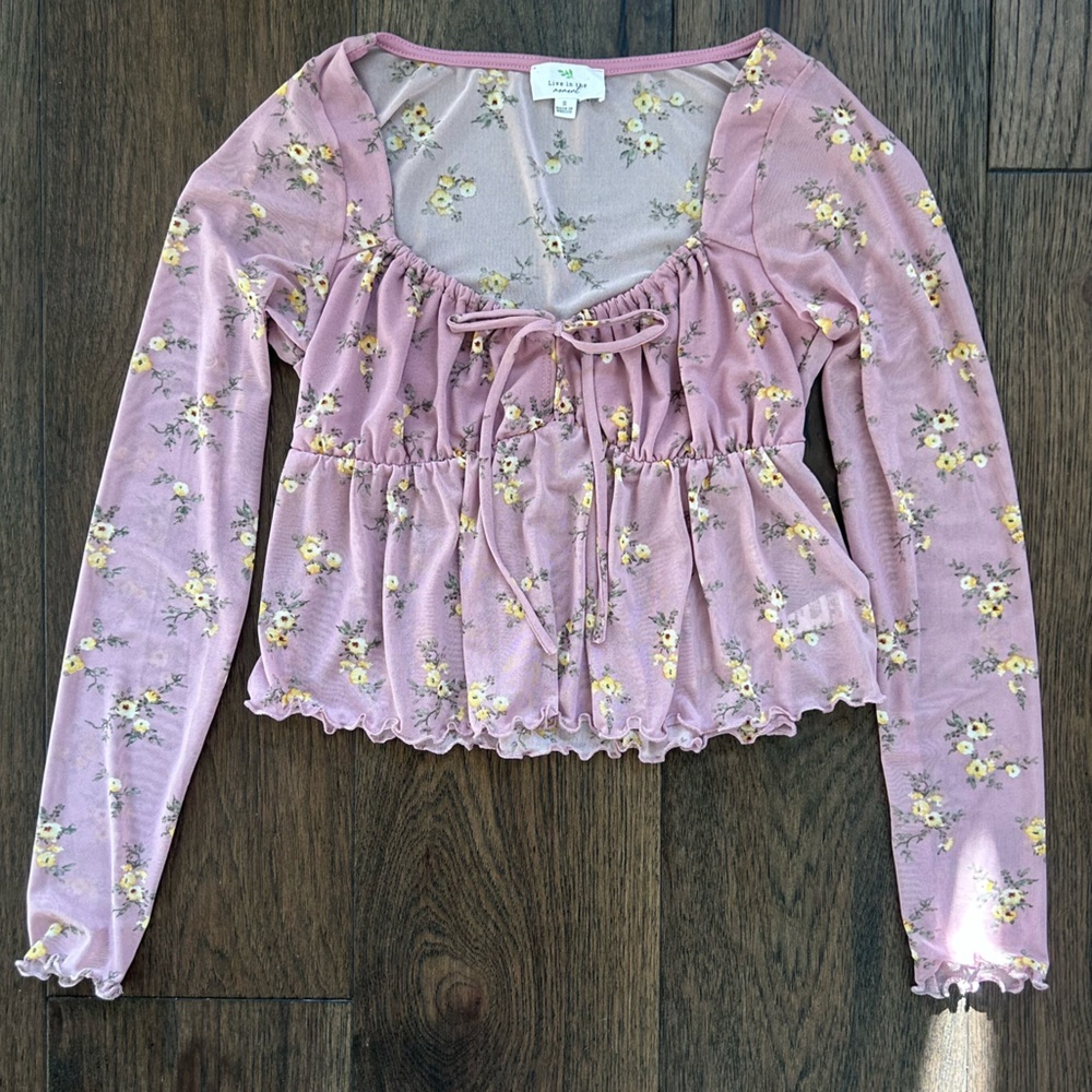 Floral Long Sleeve Sheer Crop Top
